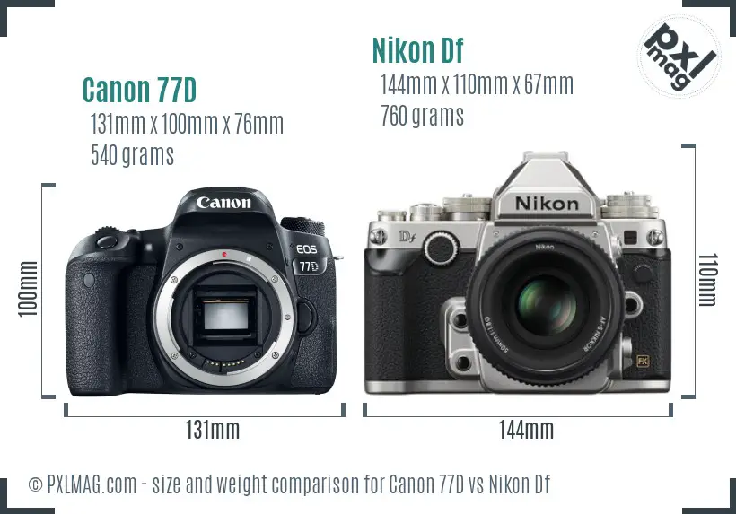 Canon 77D vs Nikon Df size comparison