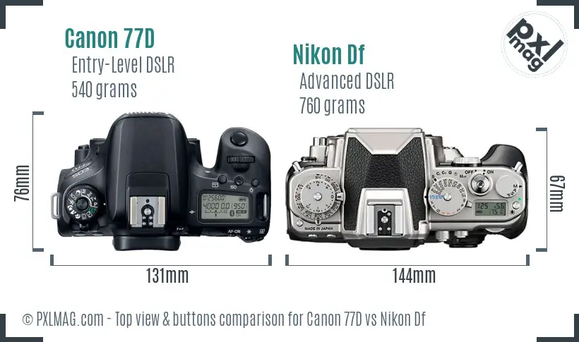 Canon 77D vs Nikon Df top view buttons comparison