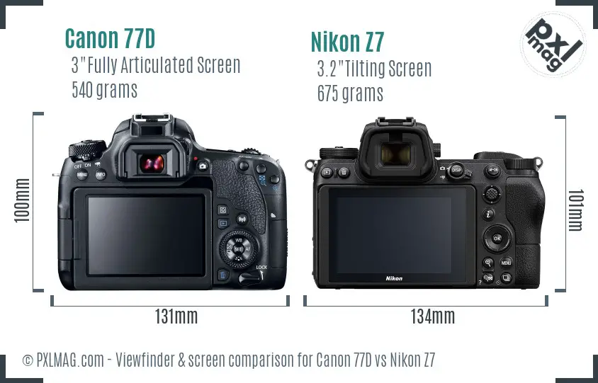 Canon 77D vs Nikon Z7 Screen and Viewfinder comparison