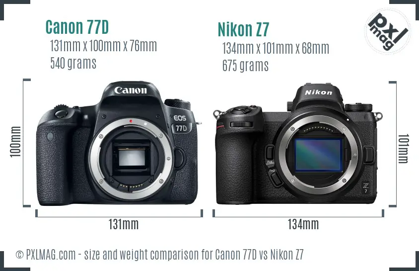 Canon 77D vs Nikon Z7 size comparison