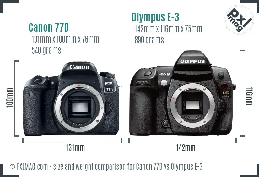 Canon 77D vs Olympus E-3 size comparison Canon 77D vs Olympus E-3 size comparison