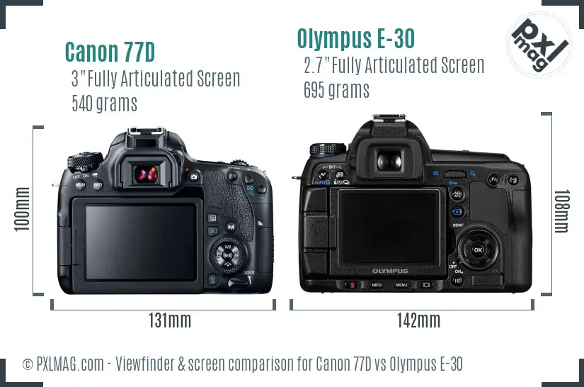 Canon 77D vs Olympus E-30 Screen and Viewfinder comparison
