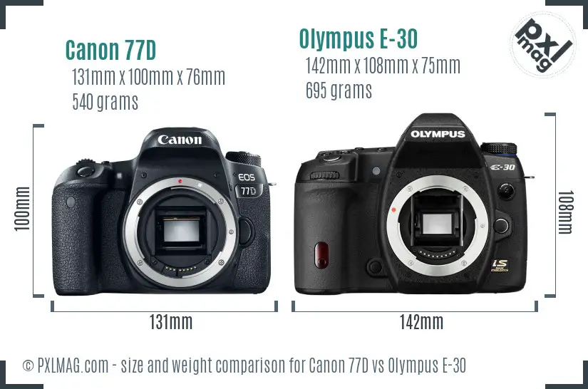 Canon 77D vs Olympus E-30 size comparison