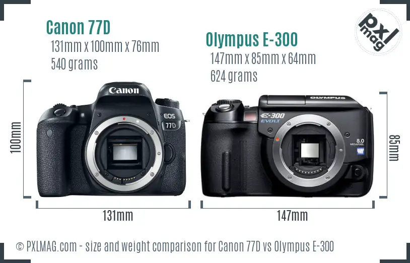 Canon 77D vs Olympus E-300 size comparison
