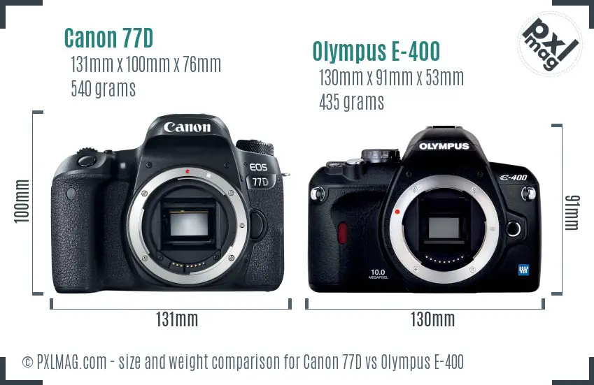Canon 77D vs Olympus E-400 size comparison