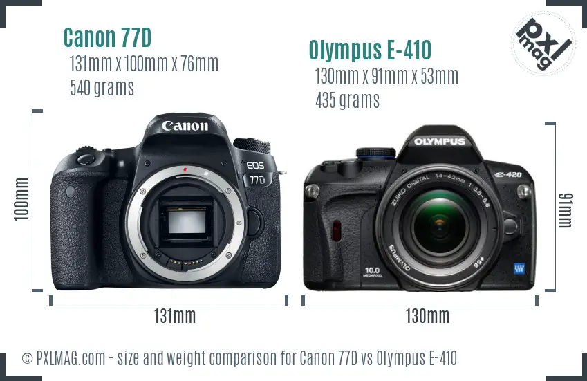 Canon 77D vs Olympus E-410 size comparison