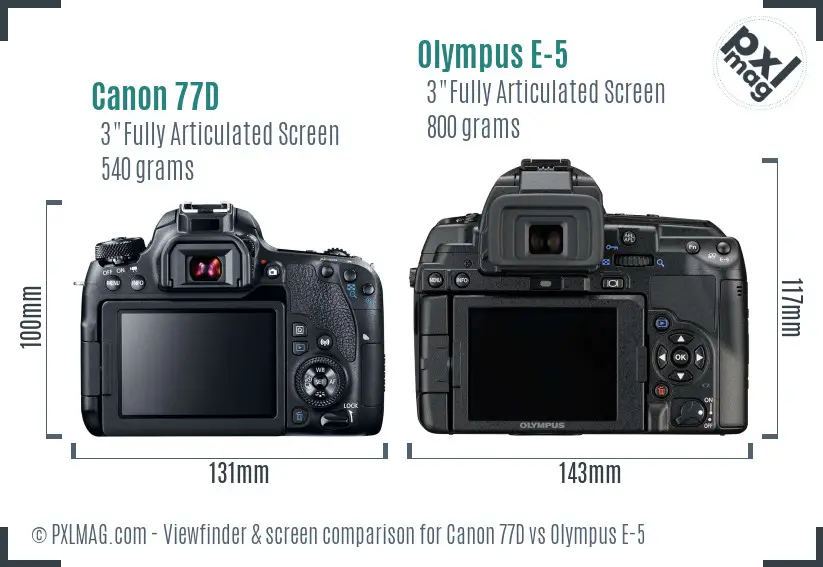 Canon 77D vs Olympus E-5 Screen and Viewfinder comparison