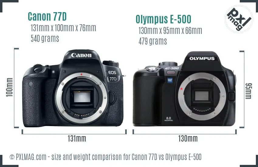 Canon 77D vs Olympus E-500 size comparison
