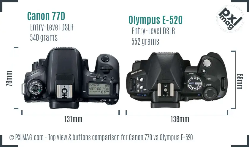 Canon 77D vs Olympus E-520 top view buttons comparison