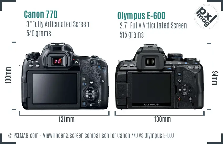 Canon 77D vs Olympus E-600 Screen and Viewfinder comparison