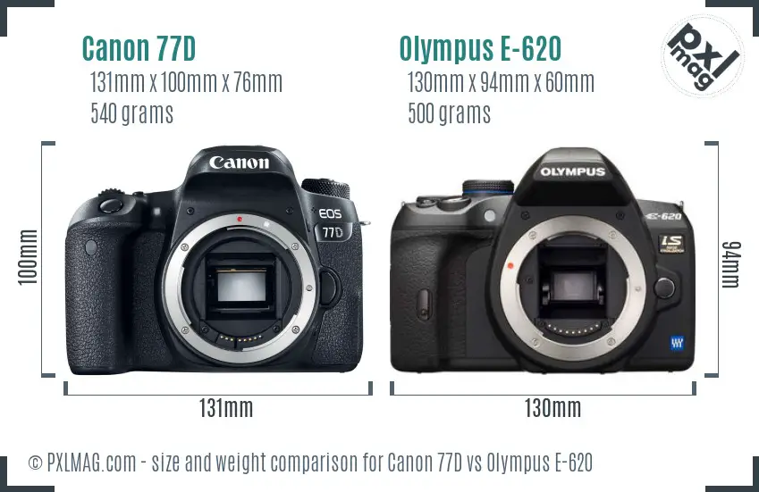 Canon 77D vs Olympus E-620 size comparison