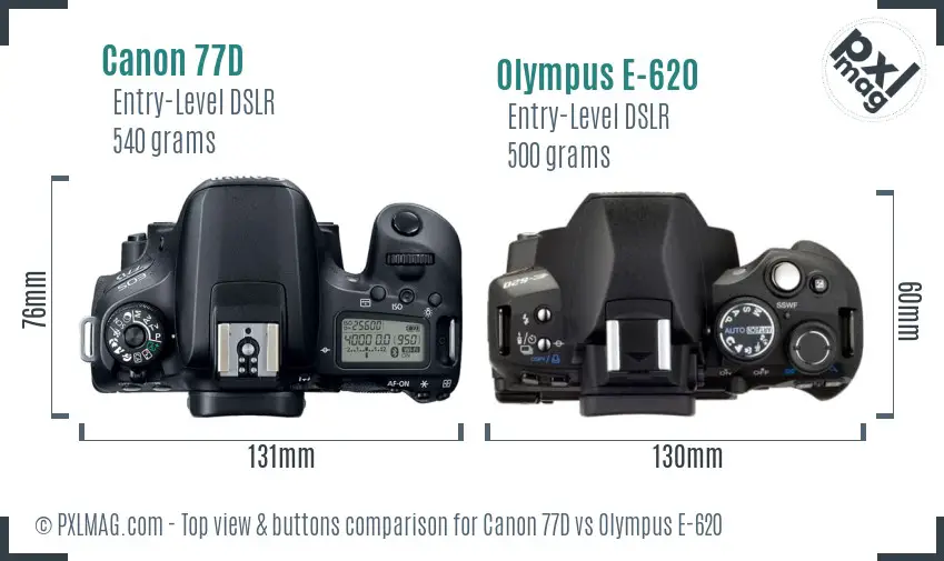 Canon 77D vs Olympus E-620 top view buttons comparison