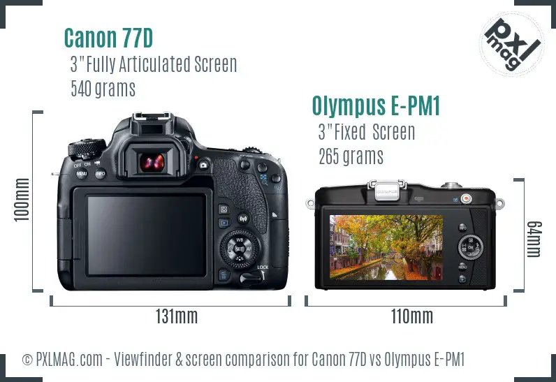 Canon 77D vs Olympus E-PM1 Screen and Viewfinder comparison