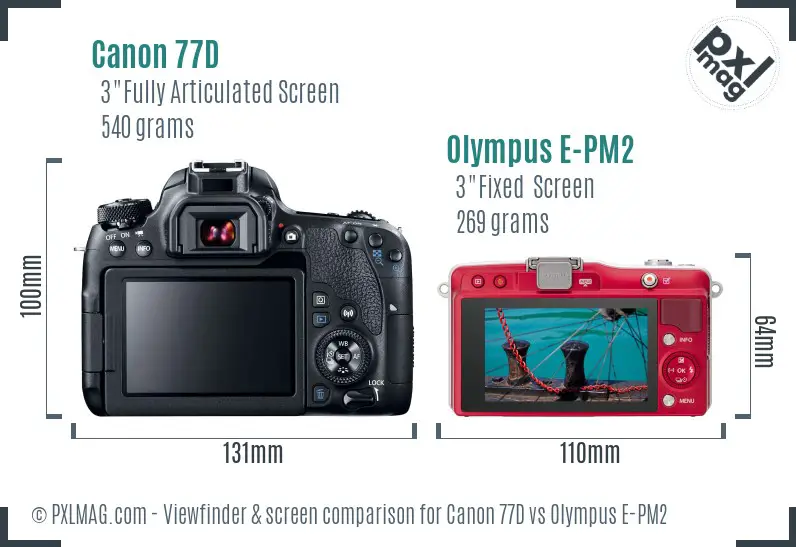 Canon 77D vs Olympus E-PM2 Screen and Viewfinder comparison