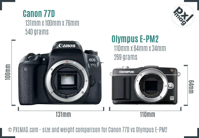 Canon 77D vs Olympus E-PM2 size comparison