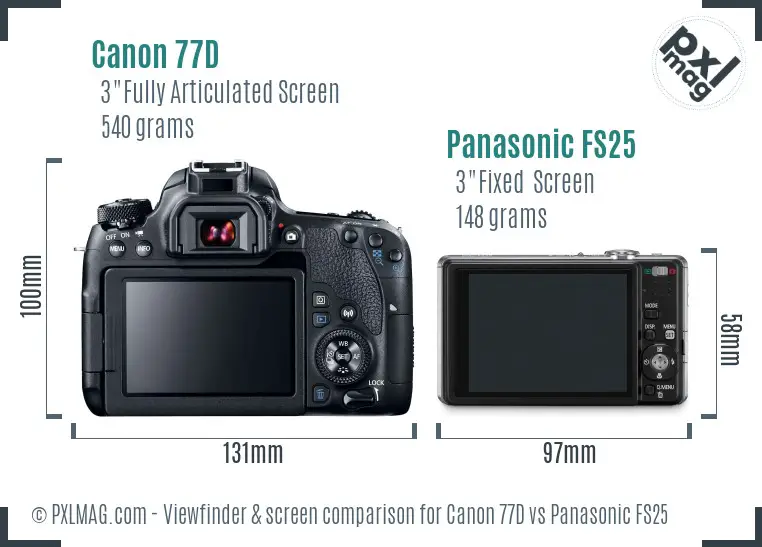 Canon 77D vs Panasonic FS25 Screen and Viewfinder comparison