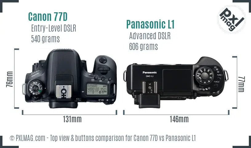 Canon 77D vs Panasonic L1 top view buttons comparison Canon 77D vs Panasonic L1 top view buttons comparison