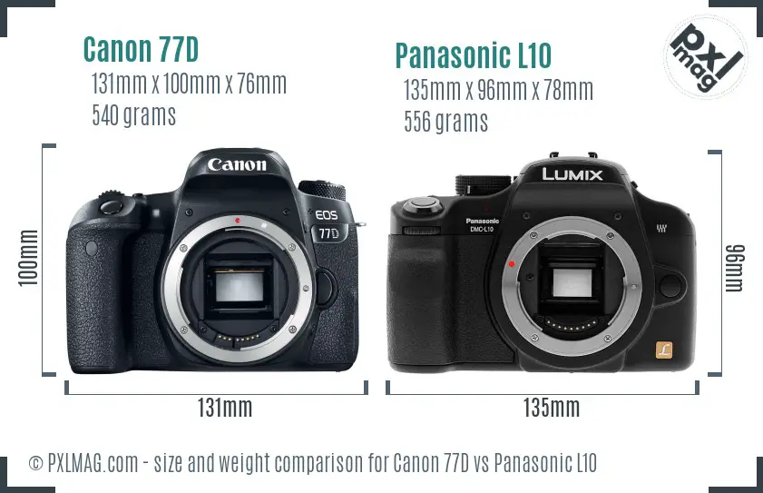 Canon 77D vs Panasonic L10 size comparison