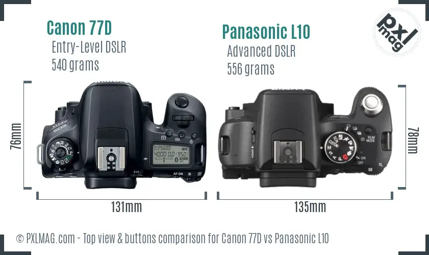 Canon 77D vs Panasonic L10 top view buttons comparison