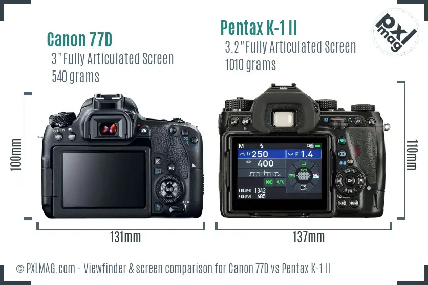 Canon 77D vs Pentax K-1 II Screen and Viewfinder comparison