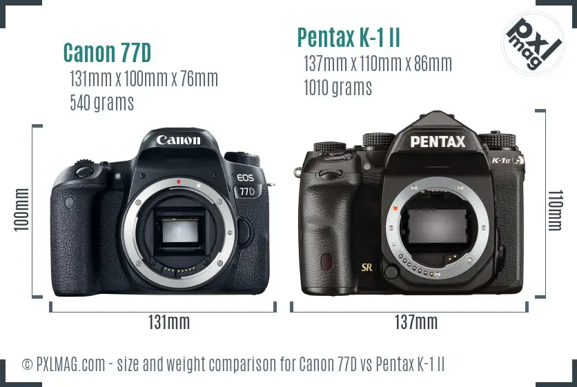 Canon 77D vs Pentax K-1 II size comparison