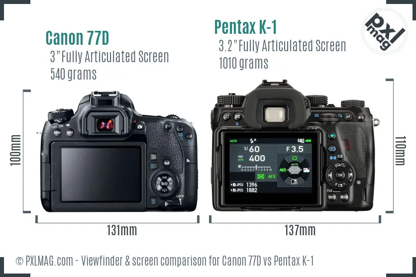 Canon 77D vs Pentax K-1 Screen and Viewfinder comparison Canon 77D vs Pentax K-1 Screen and Viewfinder comparison