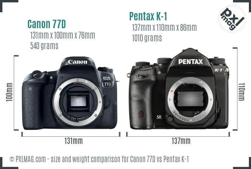 Canon 77D vs Pentax K-1 size comparison Canon 77D vs Pentax K-1 size comparison