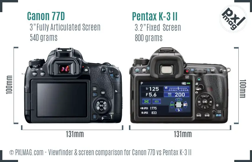 Canon 77D vs Pentax K-3 II Screen and Viewfinder comparison