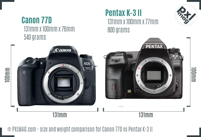 Canon 77D vs Pentax K-3 II size comparison