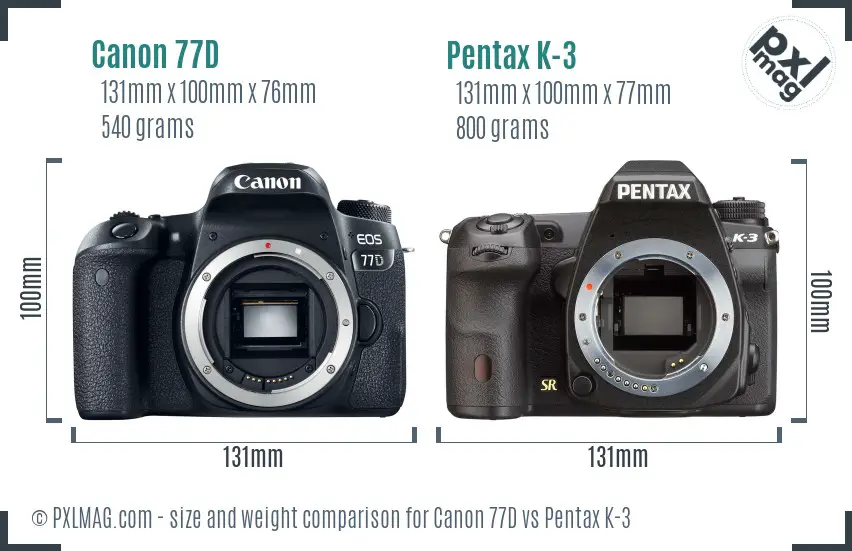 Canon 77D vs Pentax K-3 size comparison