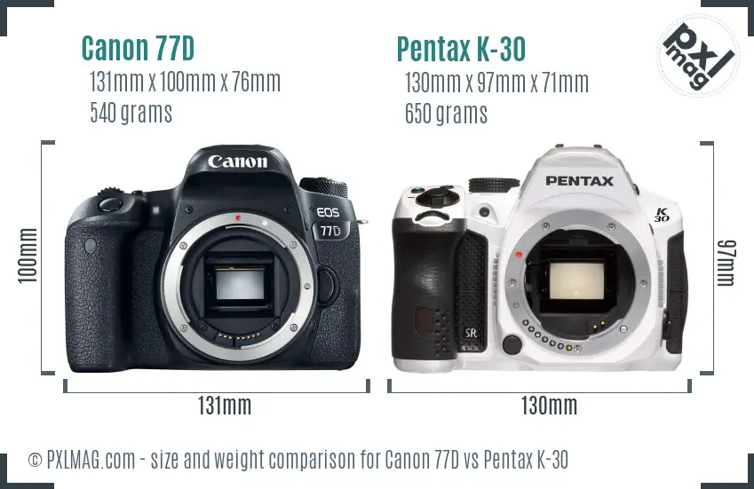 Canon 77D vs Pentax K-30 size comparison