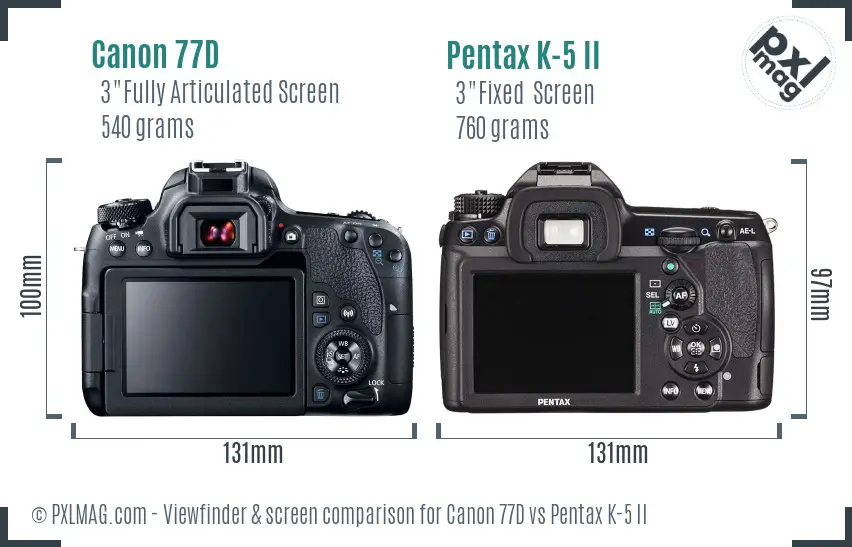 Canon 77D vs Pentax K-5 II Screen and Viewfinder comparison