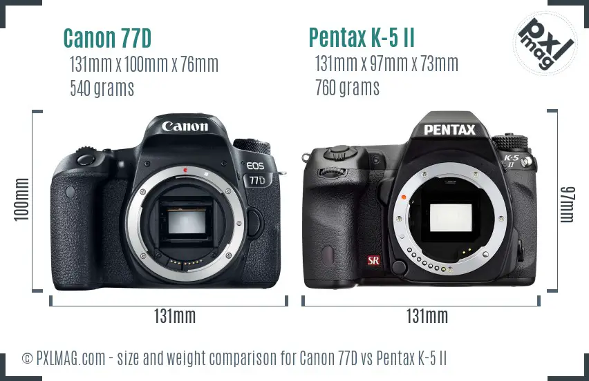 Canon 77D vs Pentax K-5 II size comparison