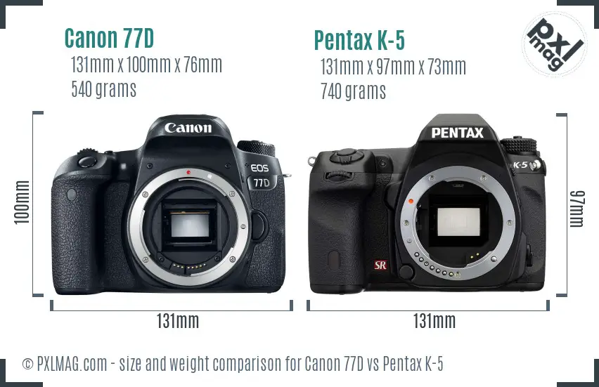 Canon 77D vs Pentax K-5 size comparison