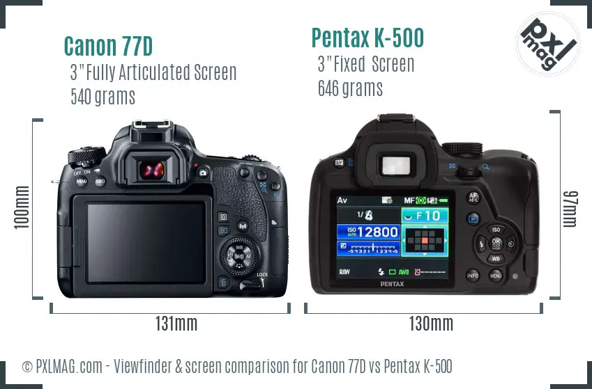 Canon 77D vs Pentax K-500 Screen and Viewfinder comparison