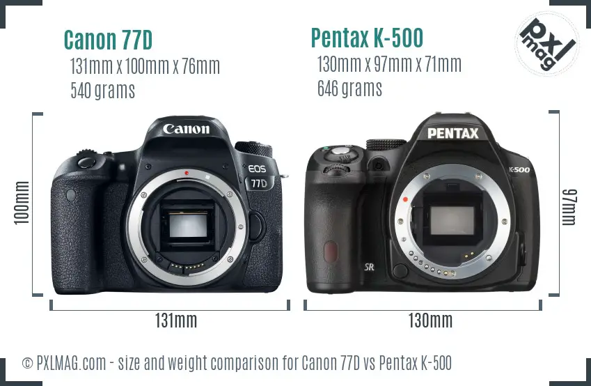 Canon 77D vs Pentax K-500 size comparison