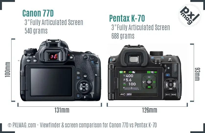 Canon 77D vs Pentax K-70 Screen and Viewfinder comparison