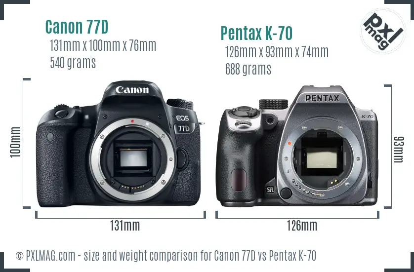 Canon 77D vs Pentax K-70 size comparison