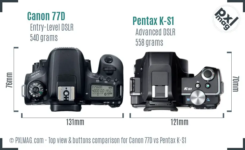 Canon 77D vs Pentax K-S1 top view buttons comparison