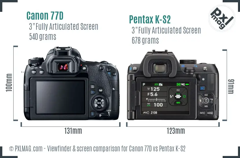 Canon 77D vs Pentax K-S2 Screen and Viewfinder comparison