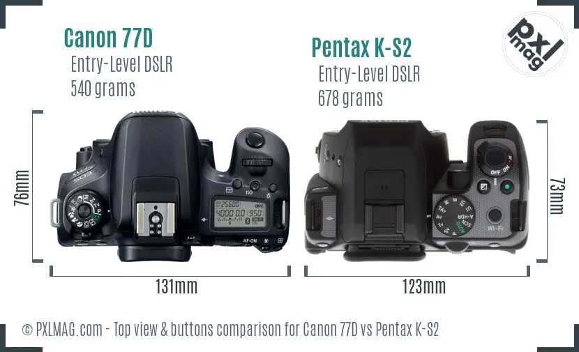 Canon 77D vs Pentax K-S2 top view buttons comparison