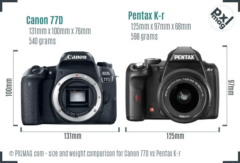 Canon 77D vs Pentax K-r size comparison