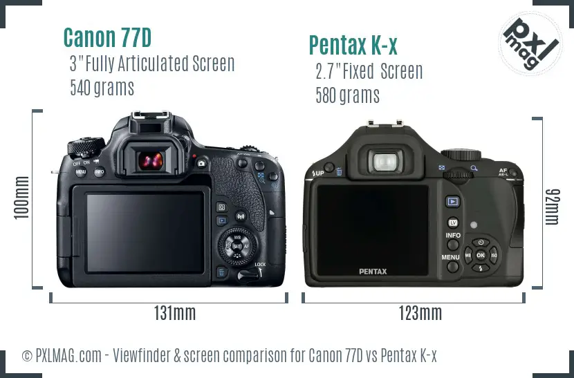 Canon 77D vs Pentax K-x Screen and Viewfinder comparison