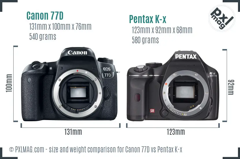 Canon 77D vs Pentax K-x size comparison