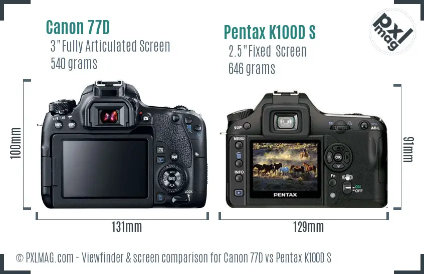 Canon 77D vs Pentax K100D S Screen and Viewfinder comparison