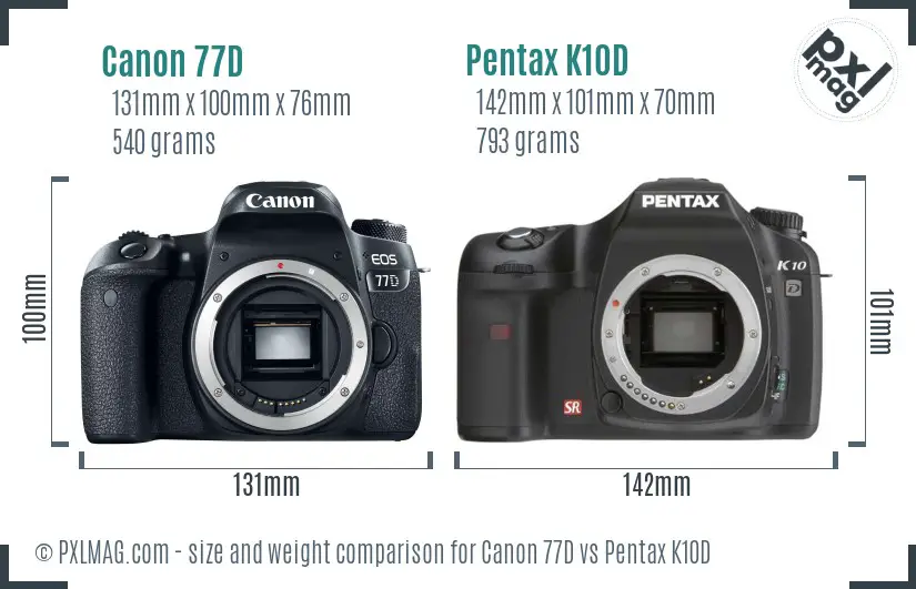 Canon 77D vs Pentax K10D size comparison Canon 77D vs Pentax K10D size comparison