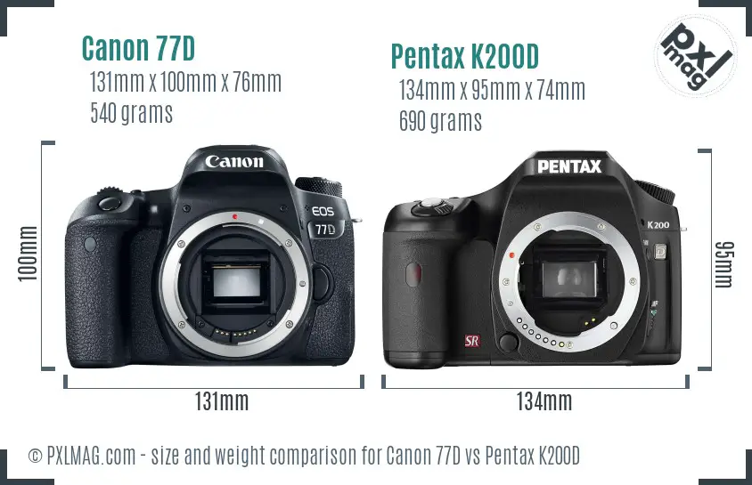 Canon 77D vs Pentax K200D size comparison