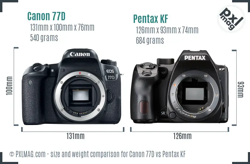 Canon 77D vs Pentax KF size comparison