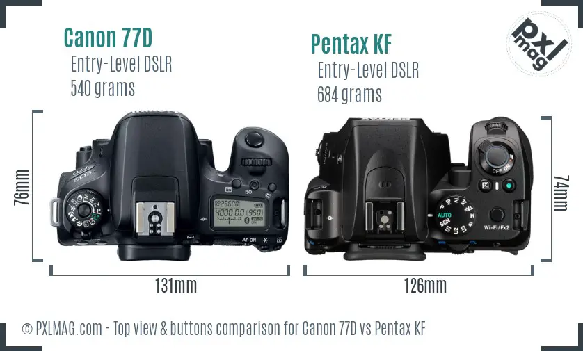 Canon 77D vs Pentax KF top view buttons comparison