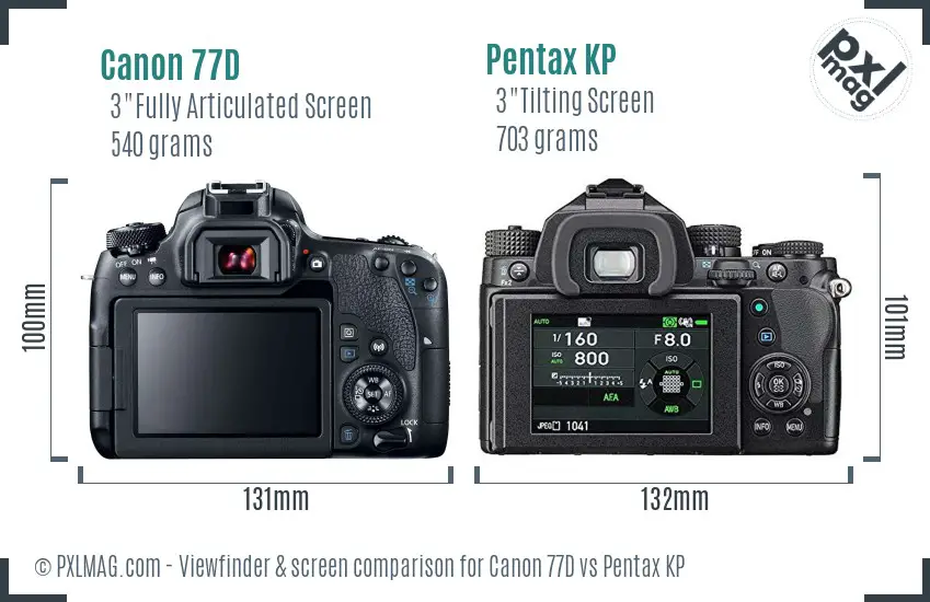 Canon 77D vs Pentax KP Screen and Viewfinder comparison